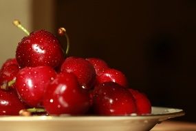 washed sweet cherry in a plate