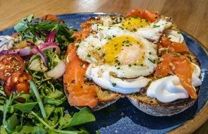 Sandwiches with the tomatoes and fried eggs