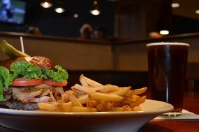 Hamburger with potato and Beer