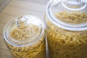 Glass containers with Pasta in the kitchen
