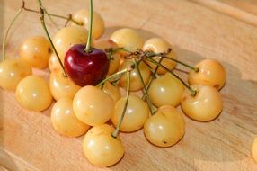 red cherry among Yellow ones