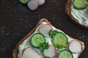 sandwich with cucumbers and radishes