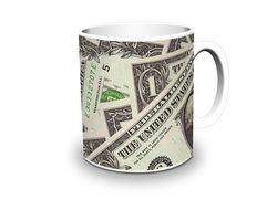 cup with a pattern in the form of money