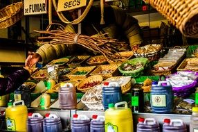 customer pays to seller at Market stall with Food