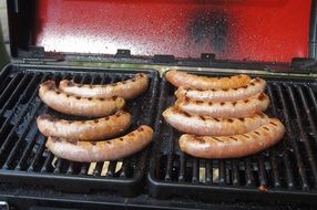 Grilled sausages on a barbecue