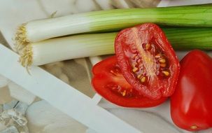 Tomatoes and Spring Onions fresh Vegetables