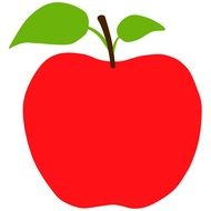 drawn red apple with green leaves