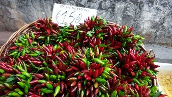Pepper in a large basket for a sale