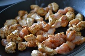 fried Chicken meat on pan close-up