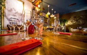 Glasses on table in Restaurant interior