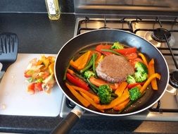 steak with vegetables in a pan