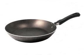 Empty black steel frying pan for the cooking