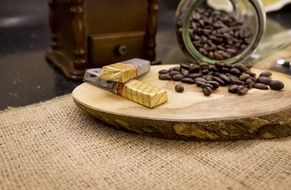 coffee beans next to chocolate