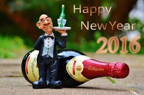 waiter figure near champagne bottle