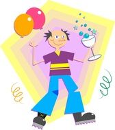 cartooned man celebrating birthday