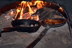 Frying food on the pans in the oven