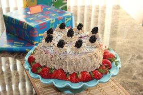 birthday cake with strawberries