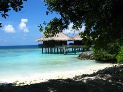 distant view of the bungalow in the Maldives