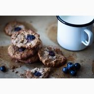 homemade Blueberry biscuits and milk in mug