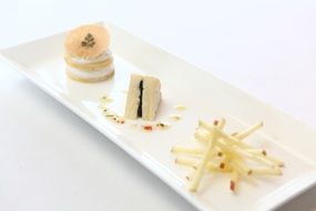 cheese dessert on a rectangular plate