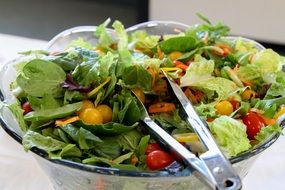 Salad in the bowl made of lettuce,tomatoes,carrots and other vegetables