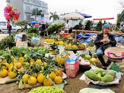 A lot of fruits on the viet man's bazar