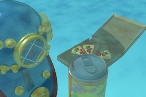 Pizza and cola Underwater 3D drawing