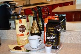 cup of aromatic espresso on a table in a cafe