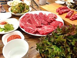 chopped beef fillet on the kitchen table
