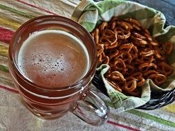 beer with salty pretzels
