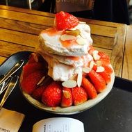 ice cream with strawberries as a dessert