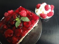 Raspberry fresh cake closeup