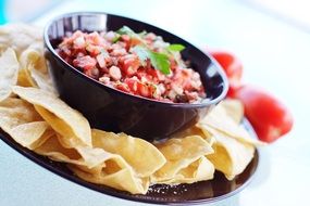 salsa sauce and mexican chips