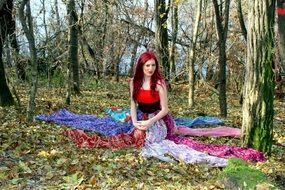 red haired Girl Forest Autumn scene