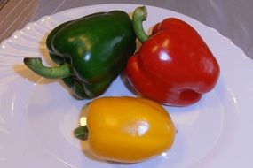 Green,red and yellow paprika peppers on the table