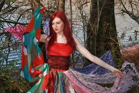 red haired woman in Forest Autumn Fantasy Wild