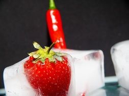 strawberry in ice cube