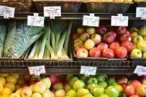 Healthy fruits and vegetables in a supermarket