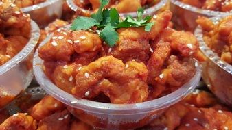 Chinese meat in plastic containers