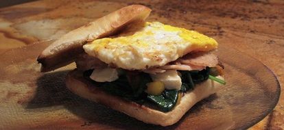 Egg, Pork, Spinach and Brie toast