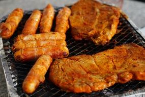 Meat and sausage on Grill, Barbecue