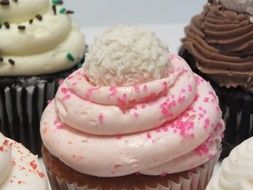 cupcake with pink cream close up