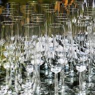 A lot of empty glasses for champagne