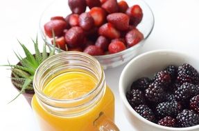 Orange Juice, blackberries and Strawberries