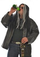 male Rock Star with Guitar drinks beer