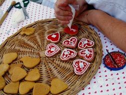 Baked heart cookies with the eatable decorations