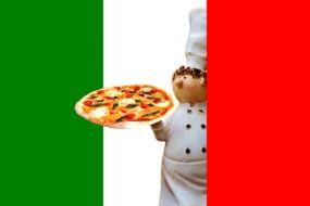 figure of an italian chef with pizza