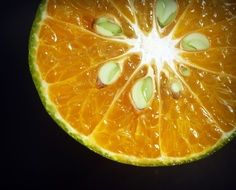 slice of an orange on the black background