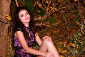 curly haired Girl Forest Wild Autumn
