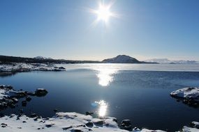 sunny winter landscape, iceland, reykjavik